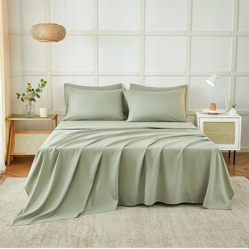 NWT At Home Gorgeous King Green Sage 4 Pc Soft Wrinkle Free microfiber Sheet Set